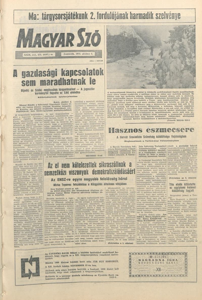 Magyar Szó, 29. évf. 1972. október 5. 275. sz. 1–16. oldal