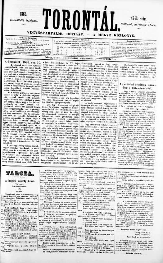 Torontál, 15. évf. 1886. november 11. 45. sz.