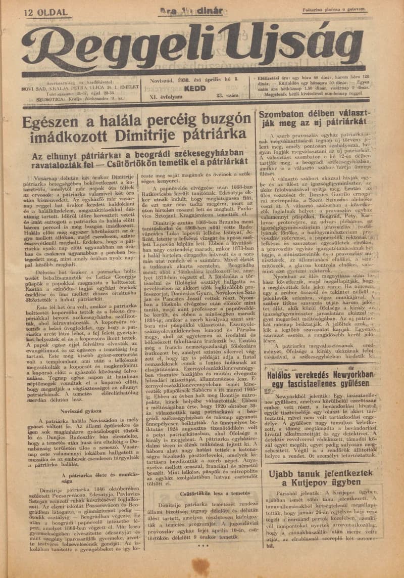 Reggeli Újság, 11. évf. 1930. április 8. 83. sz.