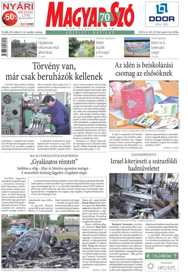 Magyar Szó, 71. évf. 2014. július 19. – 20. 165. sz. 1–32. oldal