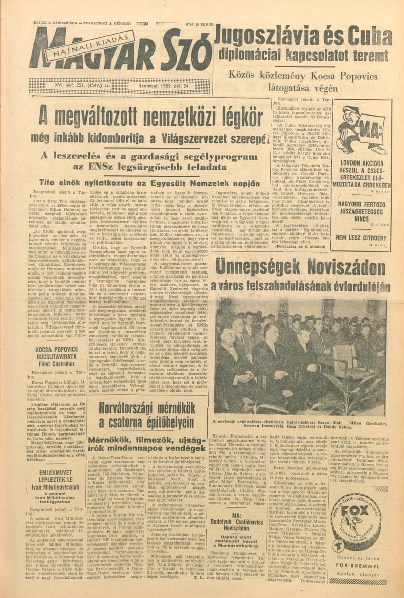 Magyar Szó, 16. évf. 1959. október 24. 251. sz. 1–24. oldal