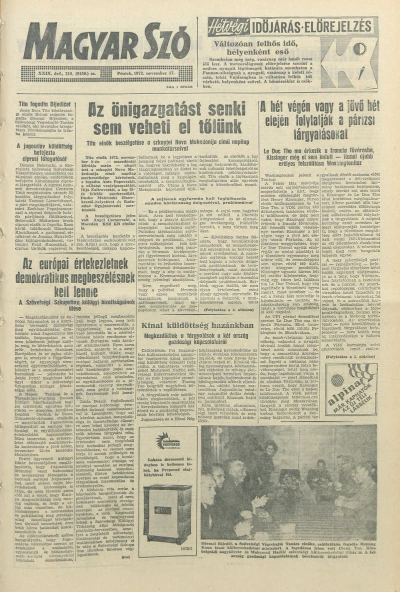 Magyar Szó, 29. évf. 1972. november 17. 318. sz. 1–16. oldal