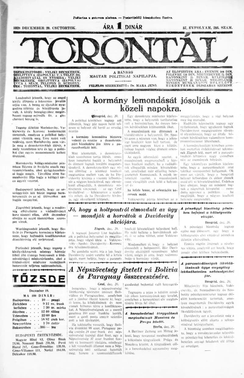 Torontál, 57. évf. 1928. december 20. 293. sz.