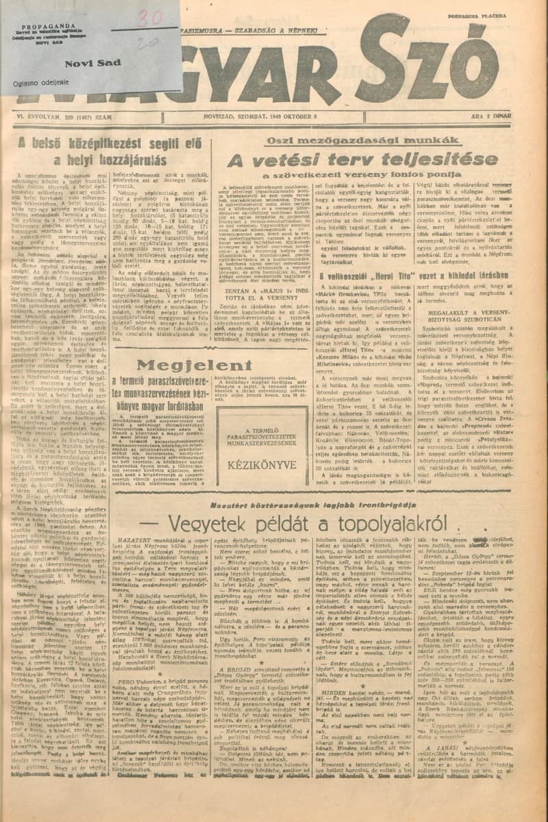 Magyar Szó, 6. évf. 1949. október 8. 239. sz. 1–4. oldal