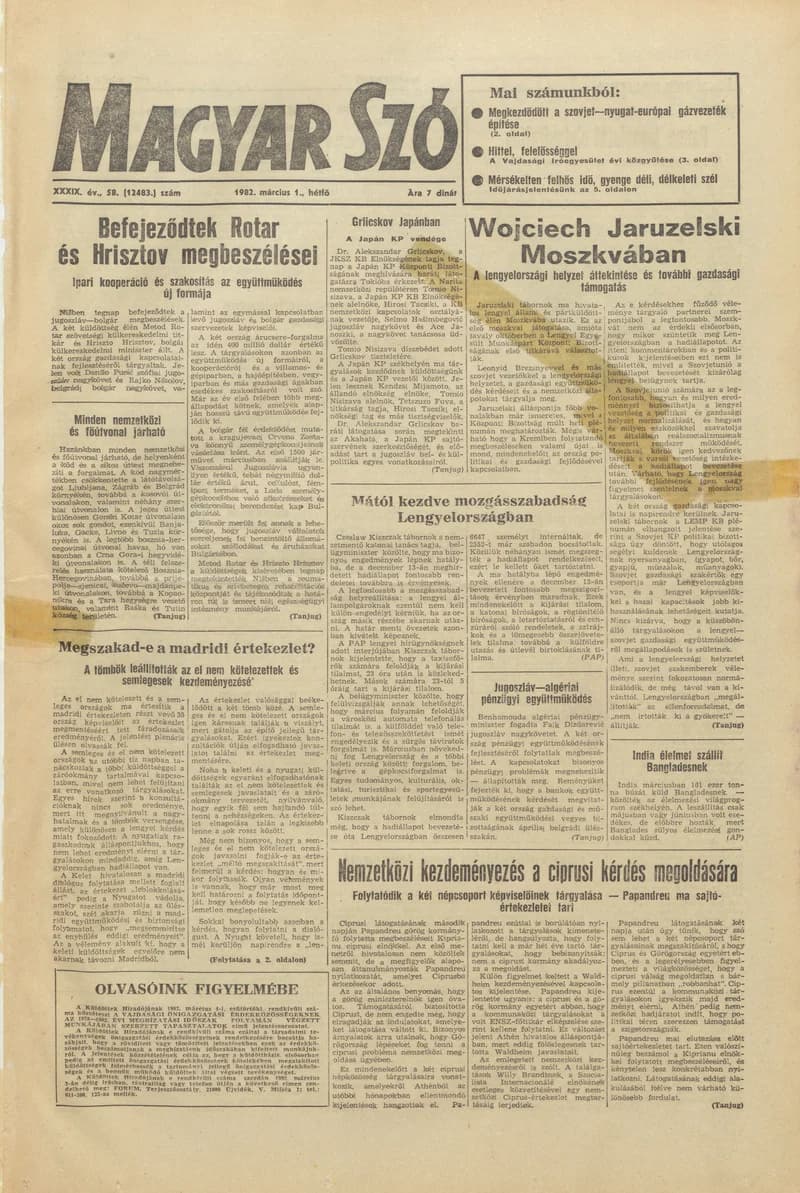 Magyar Szó, 39. évf. 1982. március 1. 58. sz. 1–8. oldal