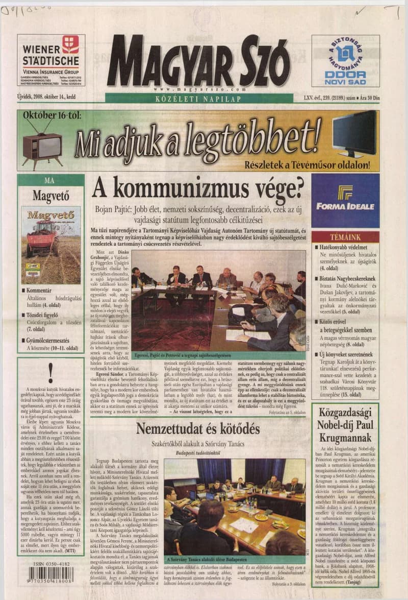Magyar Szó, 65. évf. 2008. október 14. 239. sz. 1–20. oldal