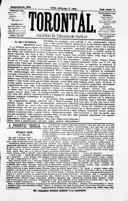 Torontál, 22. évf. 1893. január 3. 2. sz.