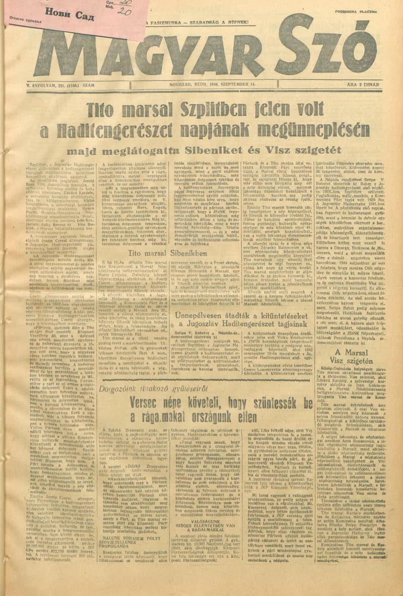 Magyar Szó, 5. évf. 1948. szeptember 14. 221. sz. 1–4. oldal