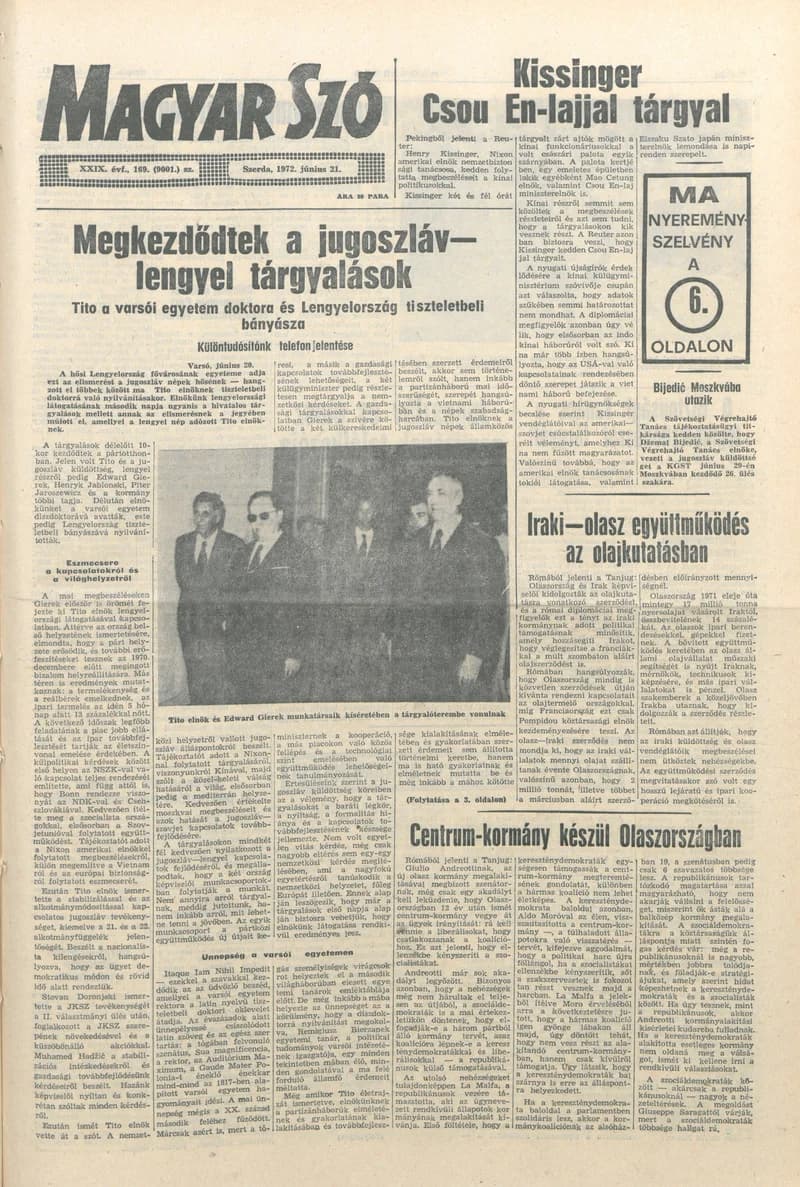 Magyar Szó, 29. évf. 1972. június 21. 169. sz. 1–20. oldal