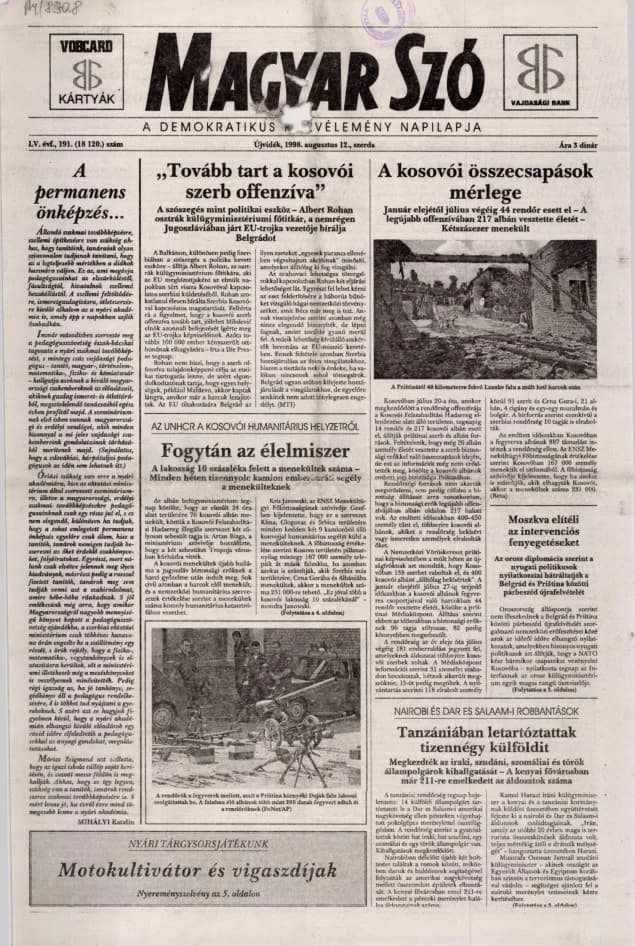 Magyar Szó, 55. évf. 1998. augusztus 12. 191. sz. 1–16. oldal