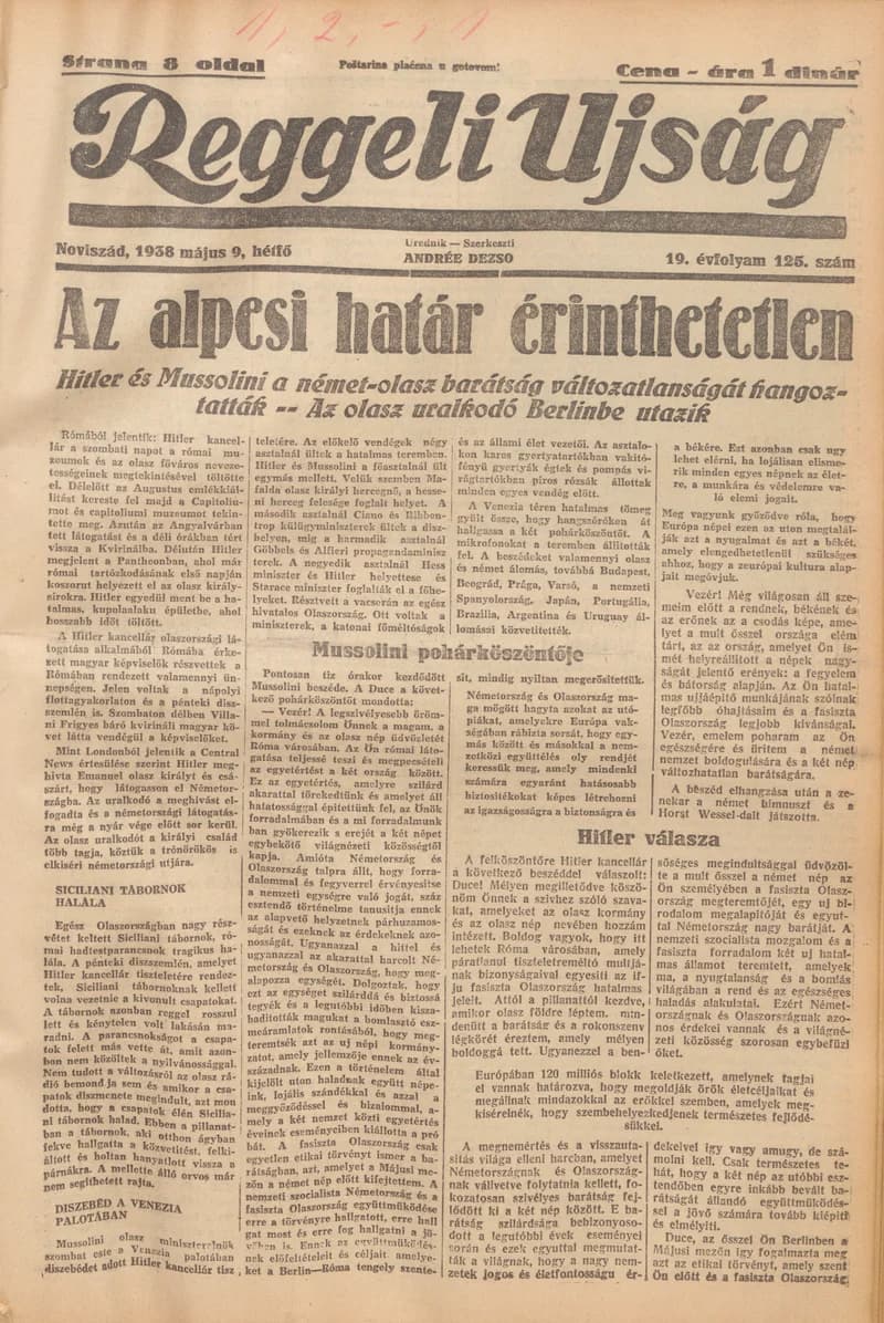 Reggeli Újság, 19. évf. 1938. május 9. 125. sz.