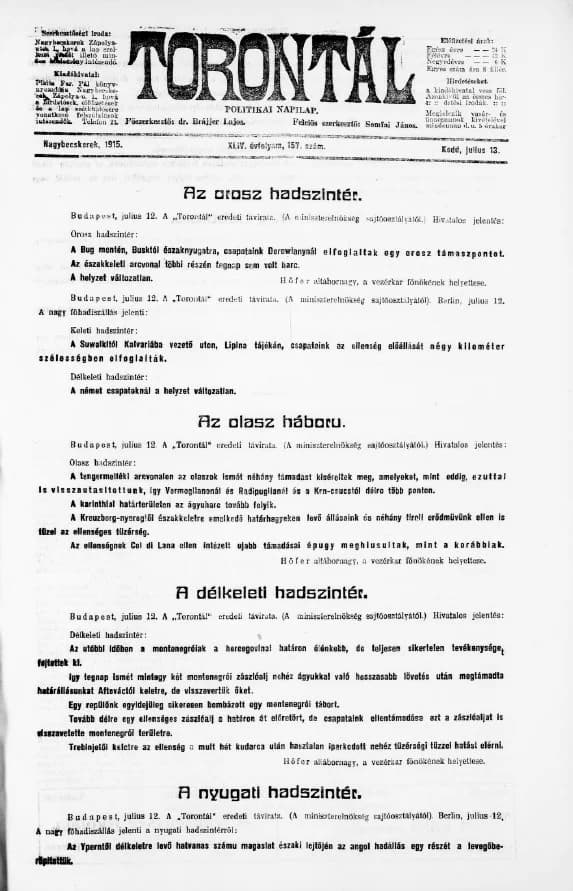 Torontál, 44. évf. 1915. július 13. 157. sz.