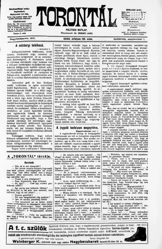 Torontál, 39. évf. 1910. szeptember 1. 198. sz.