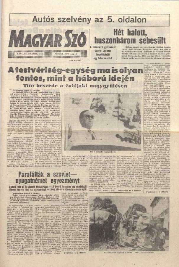 Magyar Szó, 27. évf. 1970. augusztus 8. 216. sz. 1–16. oldal