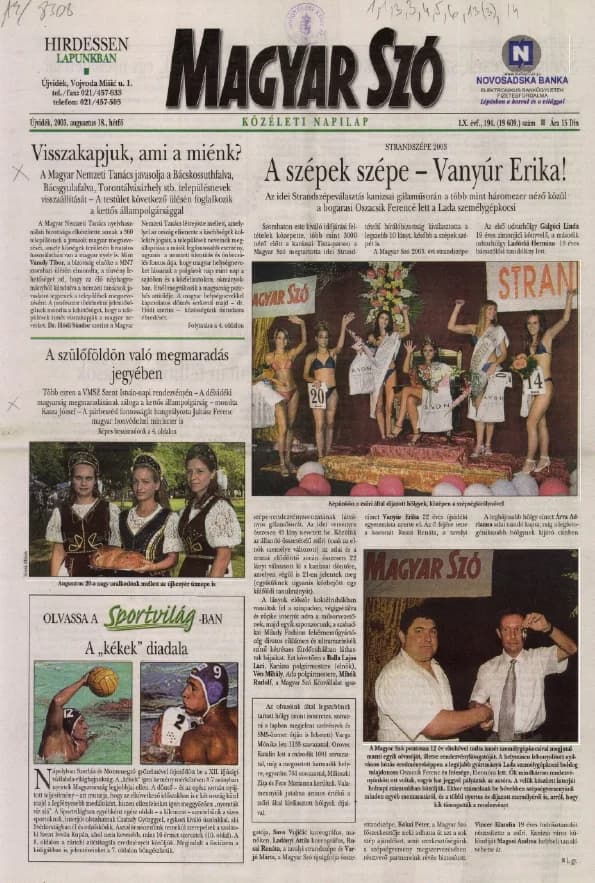 Magyar Szó, 60. évf. 2003. augusztus 18. 194. sz. 1–16. oldal