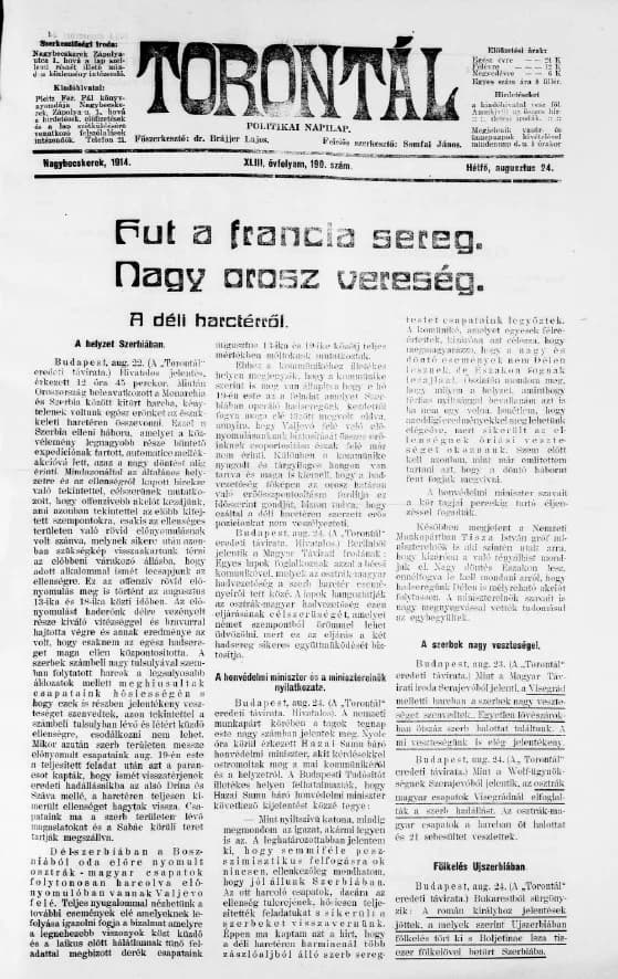 Torontál, 43. évf. 1914. augusztus 24. 190. sz.