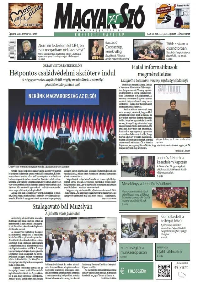 Magyar Szó, 76. évf. 2019. február 11. 33. sz. 1–20. oldal