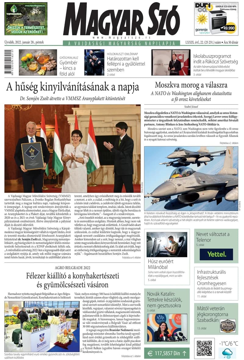 Magyar Szó, 79. évf. 2022. január 28. 22. sz. 1–16. oldal