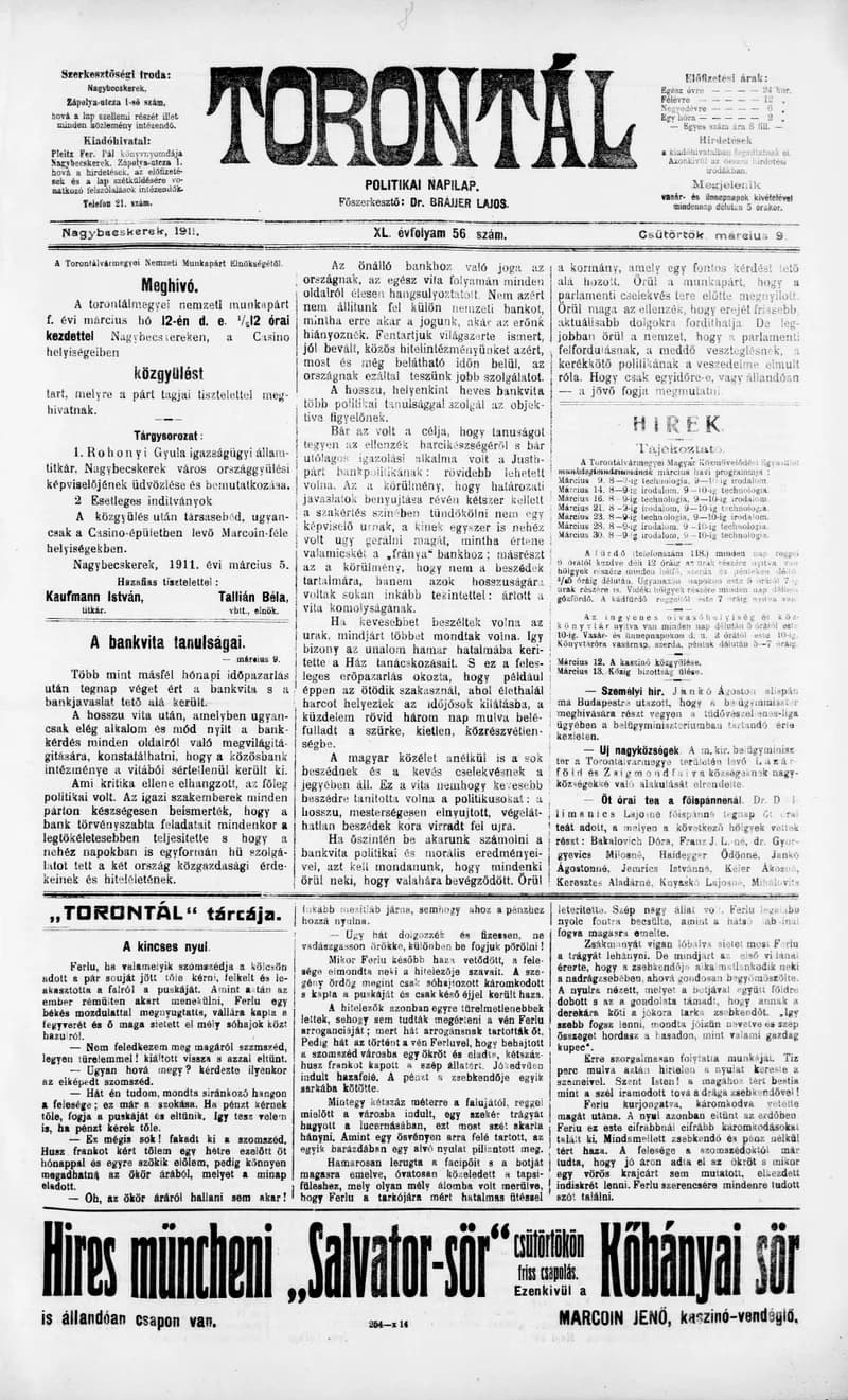 Torontál, 40. évf. 1911. március 9. 56. sz.