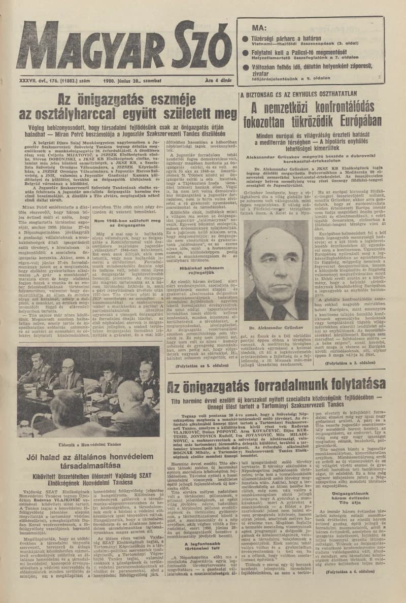 Magyar Szó, 37. évf. 1980. június 28. 176. sz. 1–20. oldal