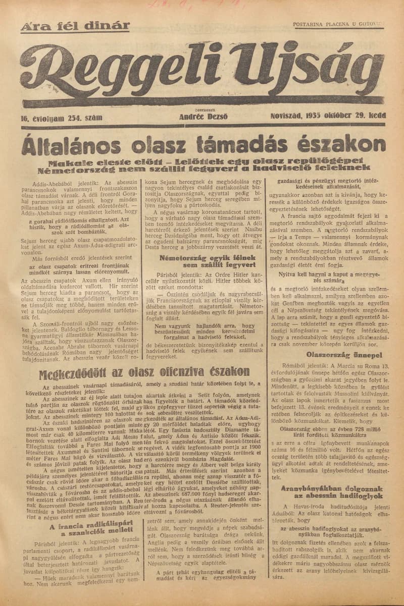 Reggeli Újság, 16. évf. 1935. október 29. 254. sz.