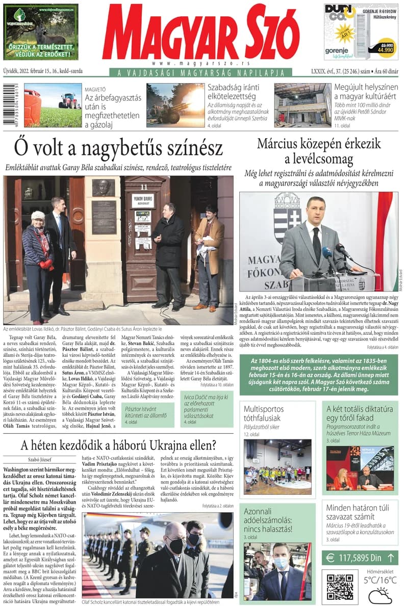 Magyar Szó, 79. évf. 2022. február 15. – 16. 37. sz. 1–20. oldal