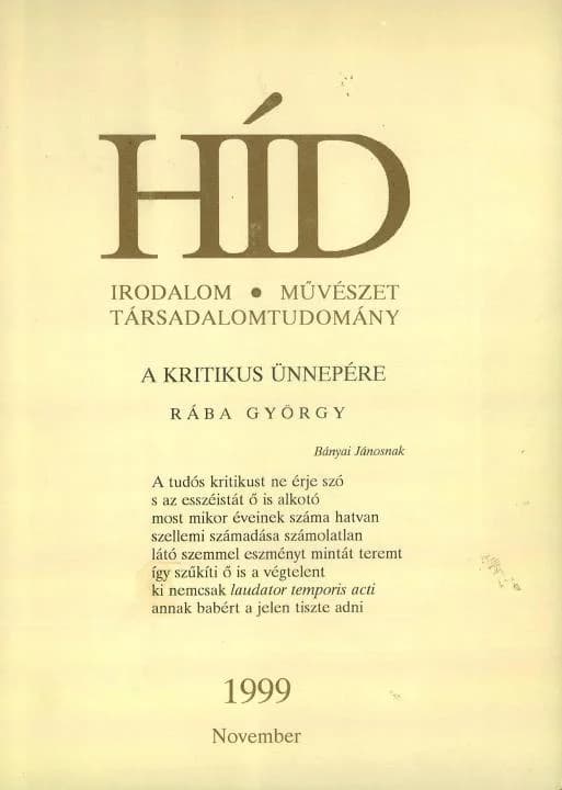 Híd, 63. évf. 1999. november. 11. sz. 681–840. oldal