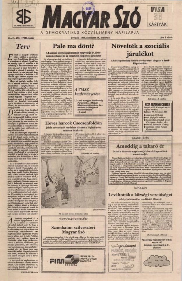 Magyar Szó, 51. évf. 1994. december 29. 283. sz. 1–16. oldal