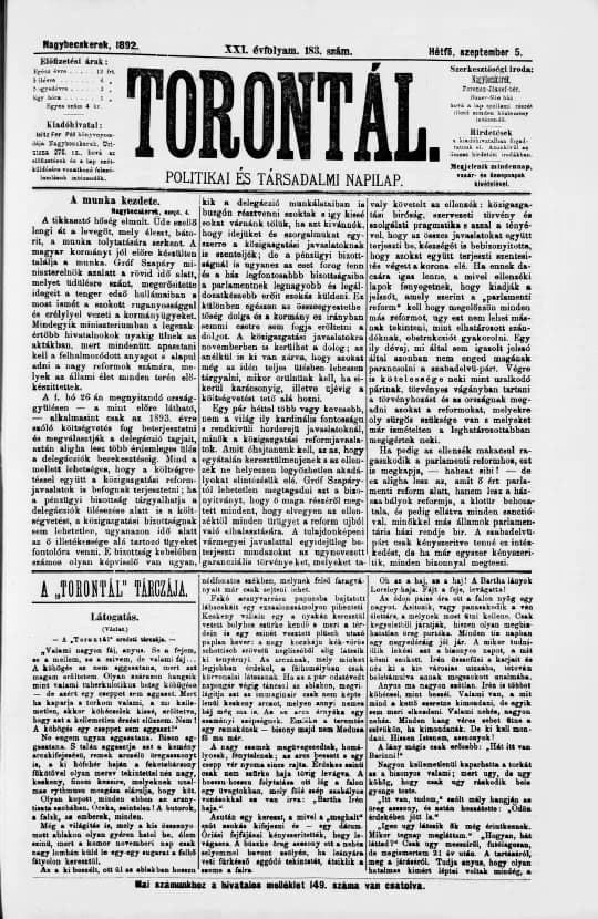 Torontál, 21. évf. 1892. szeptember 5. 183. sz.