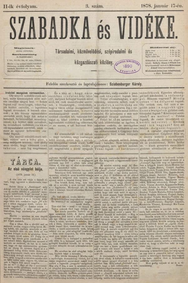 Szabadka és vidéke, 2. évf. 1878. január 17. 3. sz.