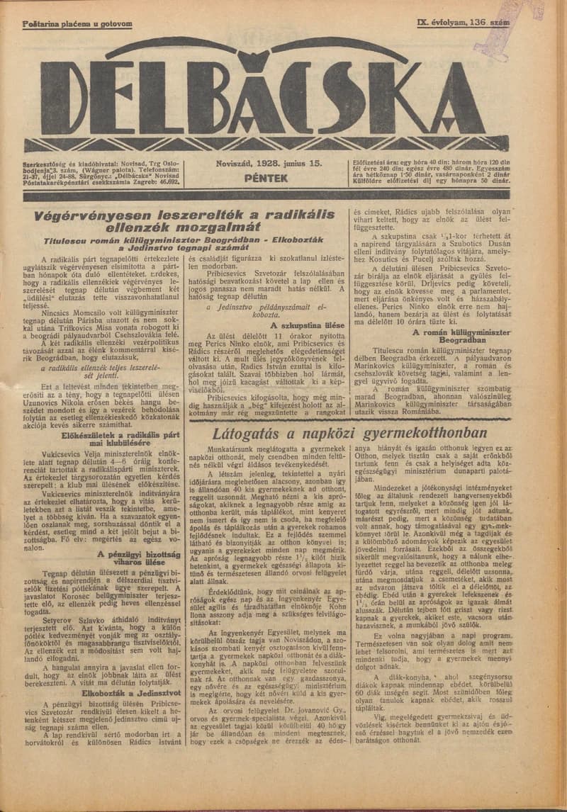 Délbácska, 9. évf. 1928. június 15. 136. sz.