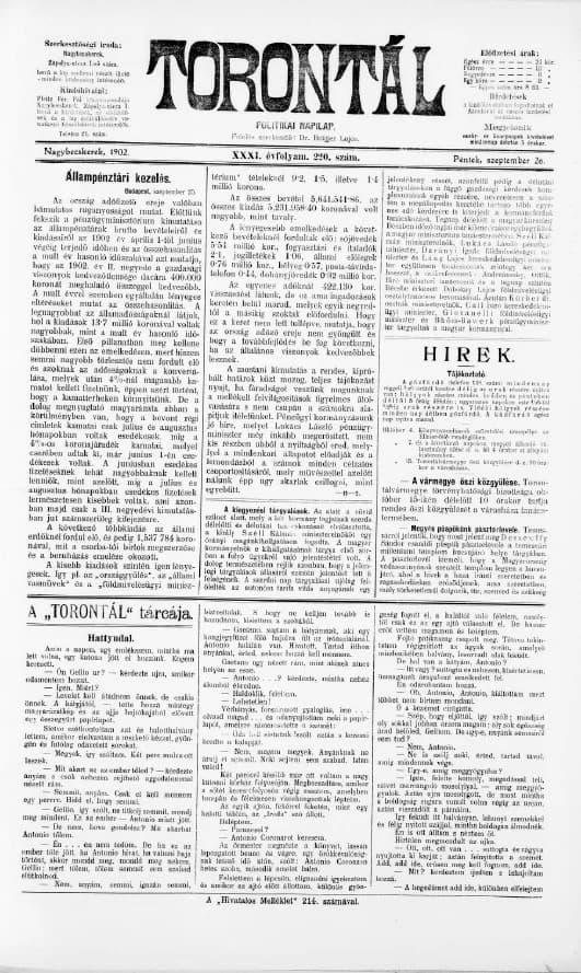 Torontál, 31. évf. 1902. szeptember 26. 220. sz.
