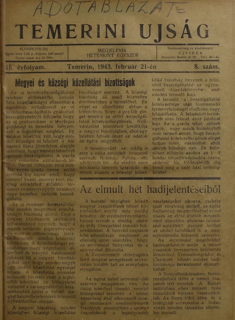 Temerini Újság 1928-1944, 16. évf. 1943. február 21. 8. sz.