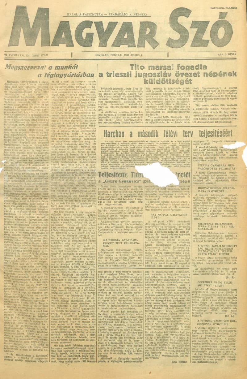 Magyar Szó, 6. évf. 1949. július 1. 154. sz. 1–4. oldal