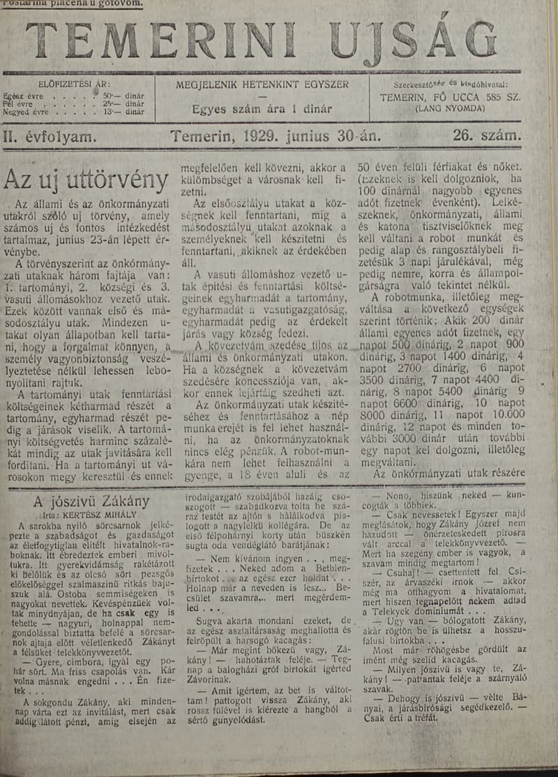 Temerini Újság 1928-1944, 2. évf. 1929. június 30. 26. sz.
