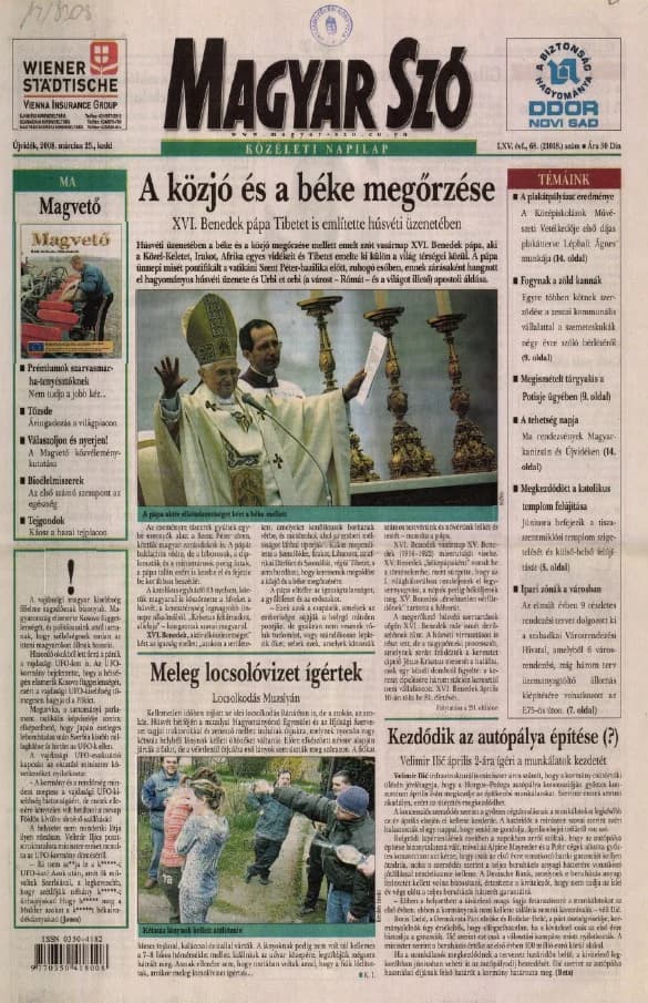 Magyar Szó, 65. évf. 2008. március 25. 68. sz. 1–12. oldal
