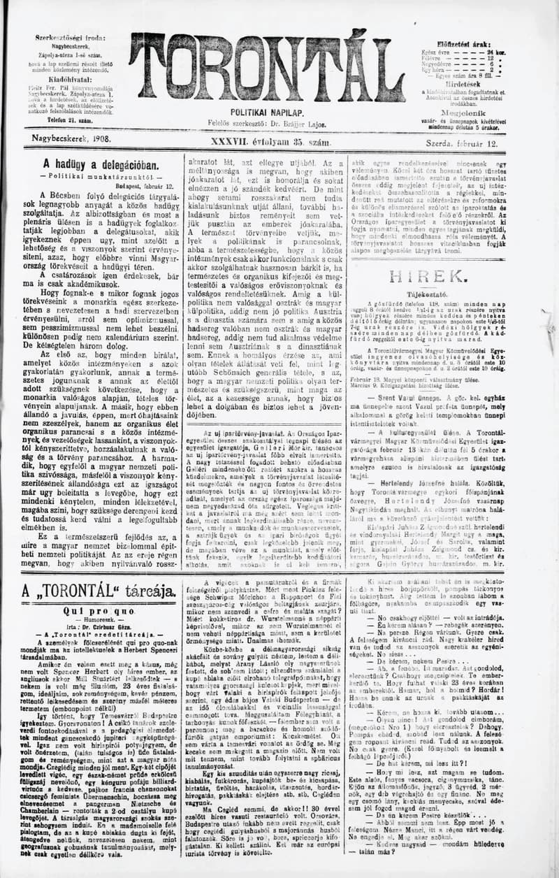 Torontál, 37. évf. 1908. február 12. 35. sz.