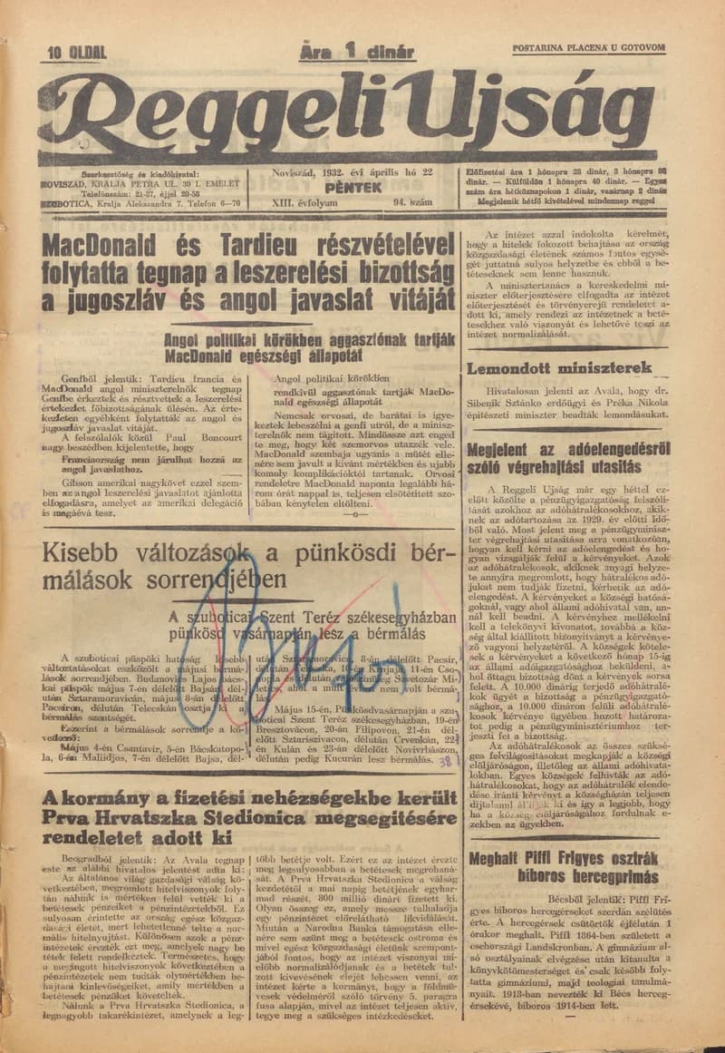 Reggeli Újság, 13. évf. 1932. április 22. 94. sz.