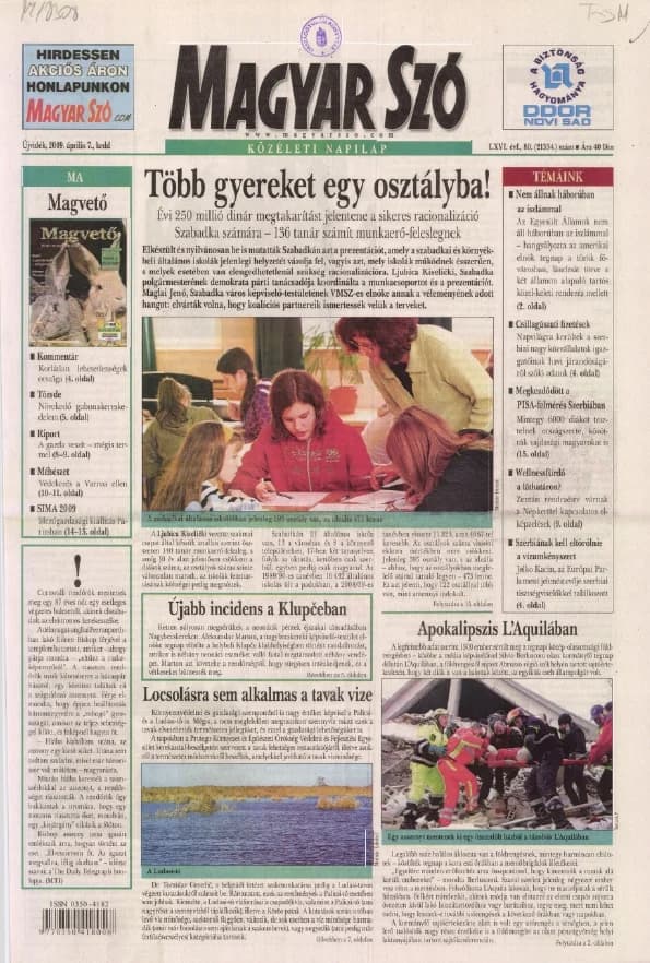 Magyar Szó, 66. évf. 2009. április 7. 80. sz. 1–20. oldal