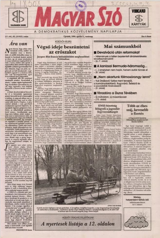 Magyar Szó, 55. évf. 1998. április 6. 83. sz. 1–24. oldal