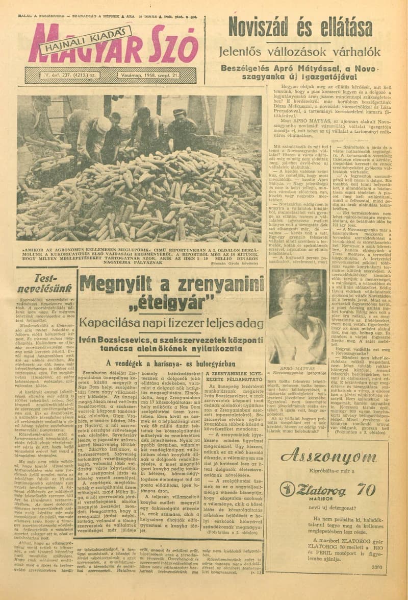 Magyar Szó, 15. évf. 1958. szeptember 21. 237. sz. 1–20. oldal