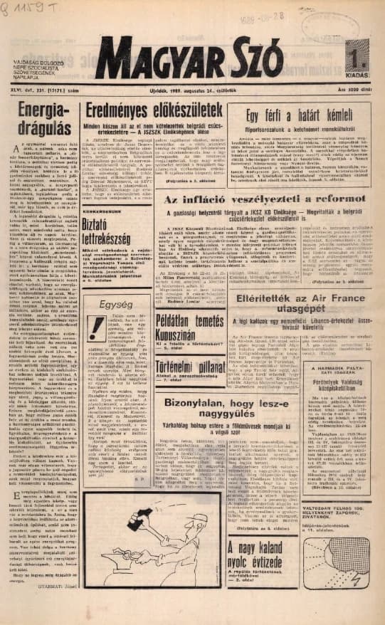 Magyar Szó, 46. évf. 1989. augusztus 24. 231. sz. 1–16. oldal