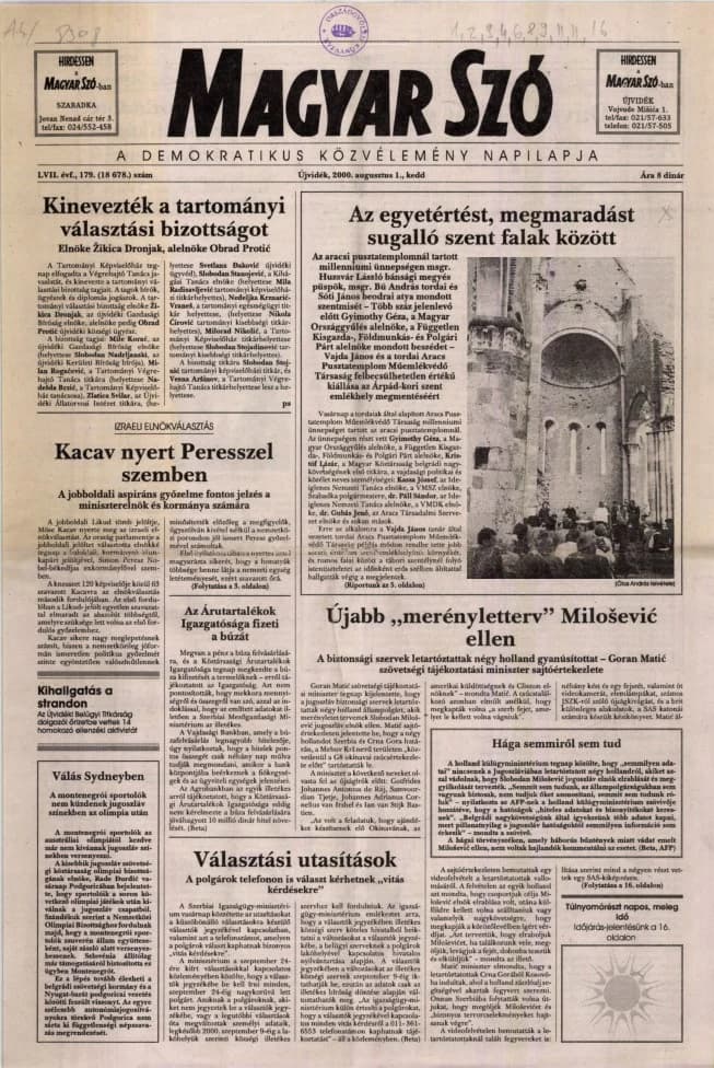 Magyar Szó, 57. évf. 2000. augusztus 1. 179. sz. 1–16. oldal