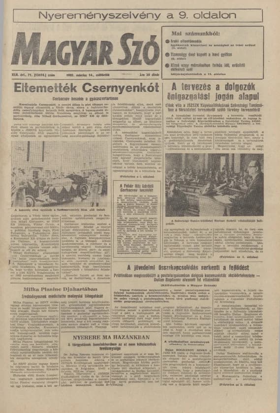 Magyar Szó, 42. évf. 1985. március 14. 71. sz. 1–20. oldal