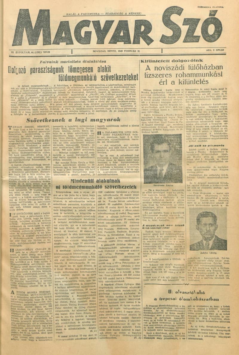 Magyar Szó, 6. évf. 1949. február 21. 44. sz. 1–4. oldal