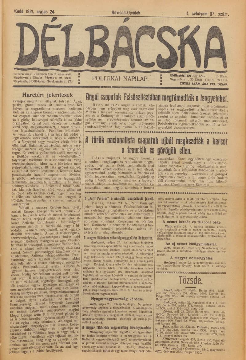 Délbácska, 2. évf. 1921. május 24. 117. sz.