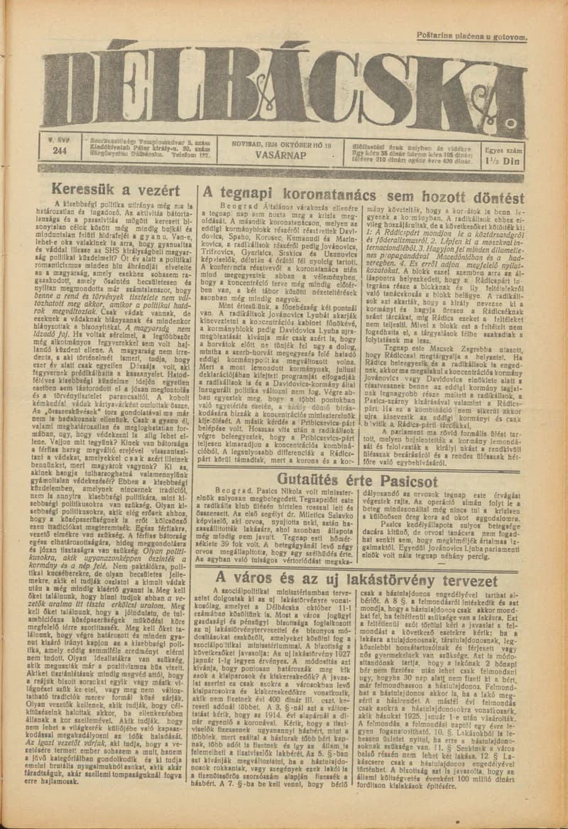 Délbácska, 5. évf. 1924. október 19. 244. sz.