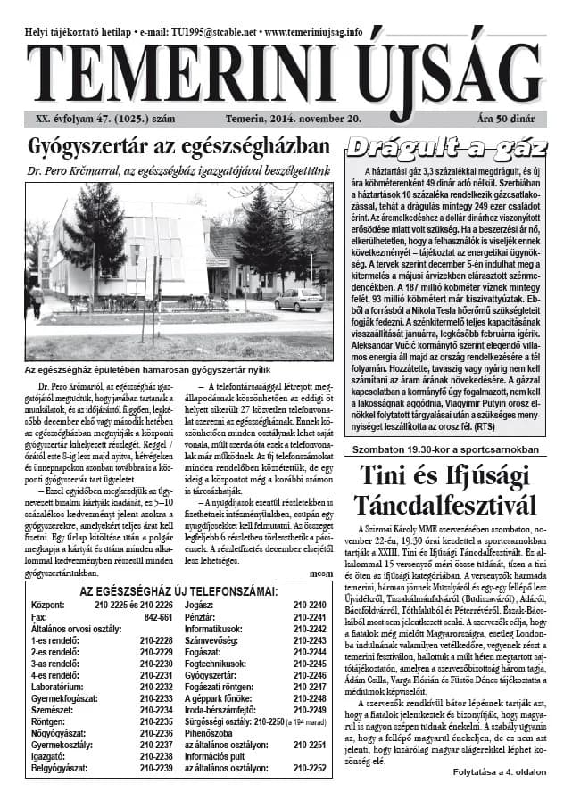 Temerini Újság, 20. évf. 2014. november 20. 47. sz.