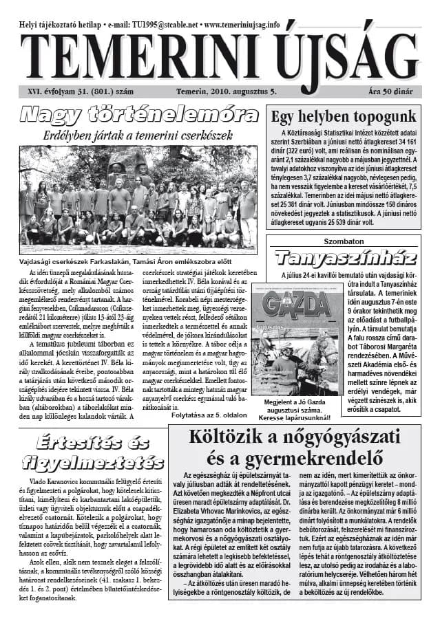 Temerini Újság, 16. évf. 2010. augusztus 5. 31. sz.