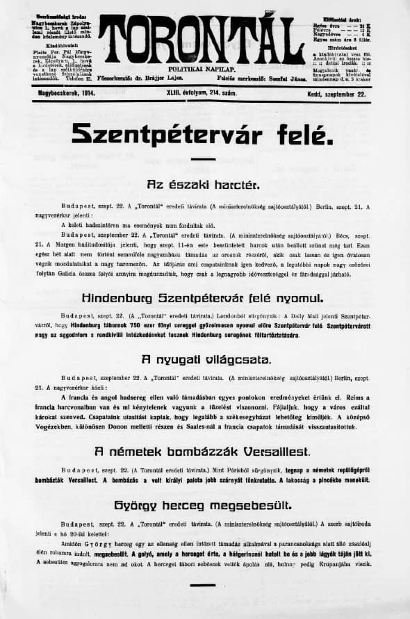 Torontál, 43. évf. 1914. szeptember 22. 214. sz.